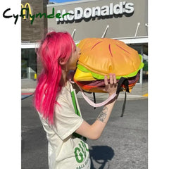 Cyflymder Cute Retro Hamburger Kawaii Shoulder Bag High Capacity Pu Leather Student Backpack Women