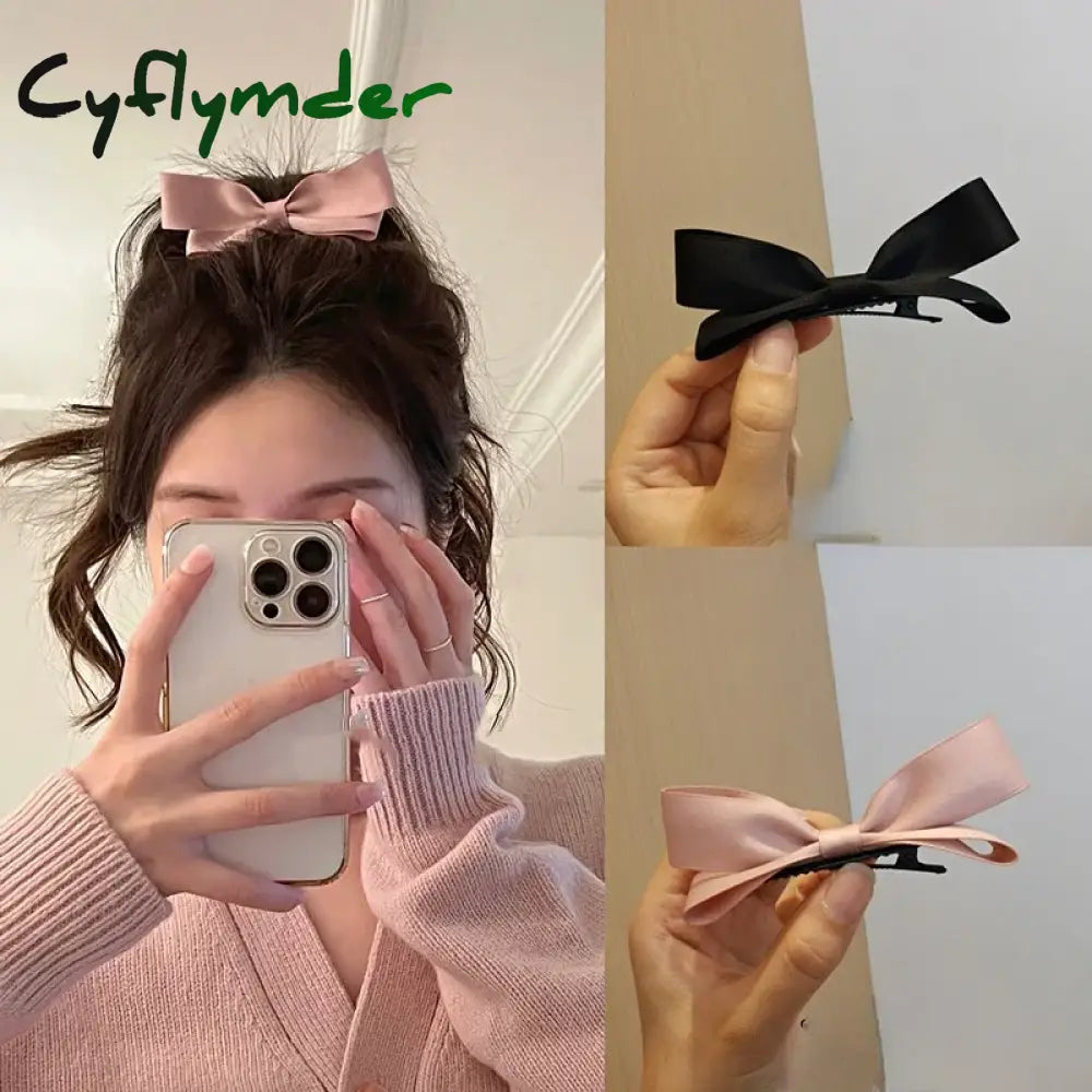 Cyflymder Cute Stereoscopic Pink Black Bow Hairpin Hair Side Clips For Women Girls Child Kids