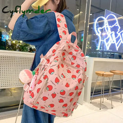 Cyflymder Cute Strawberry Printed Girls’ Schoolbag With Wide Shoulder Strap To Reduce Load And