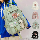 Cute Transparent Pocket Backpack with Plush Toy - Large Capacity, Multi-Pocket Back to School Bag for Girls in Multiple Colors