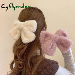 Cyflymder cute winter outfits Autumn/Winter Large Plush Hairbows Girls Hair Accessori Women Fashion Soft Warm Bowknot