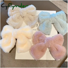 Cyflymder cute winter outfits Autumn/Winter Large Plush Hairbows Girls Hair Accessori Women Fashion Soft Warm Bowknot