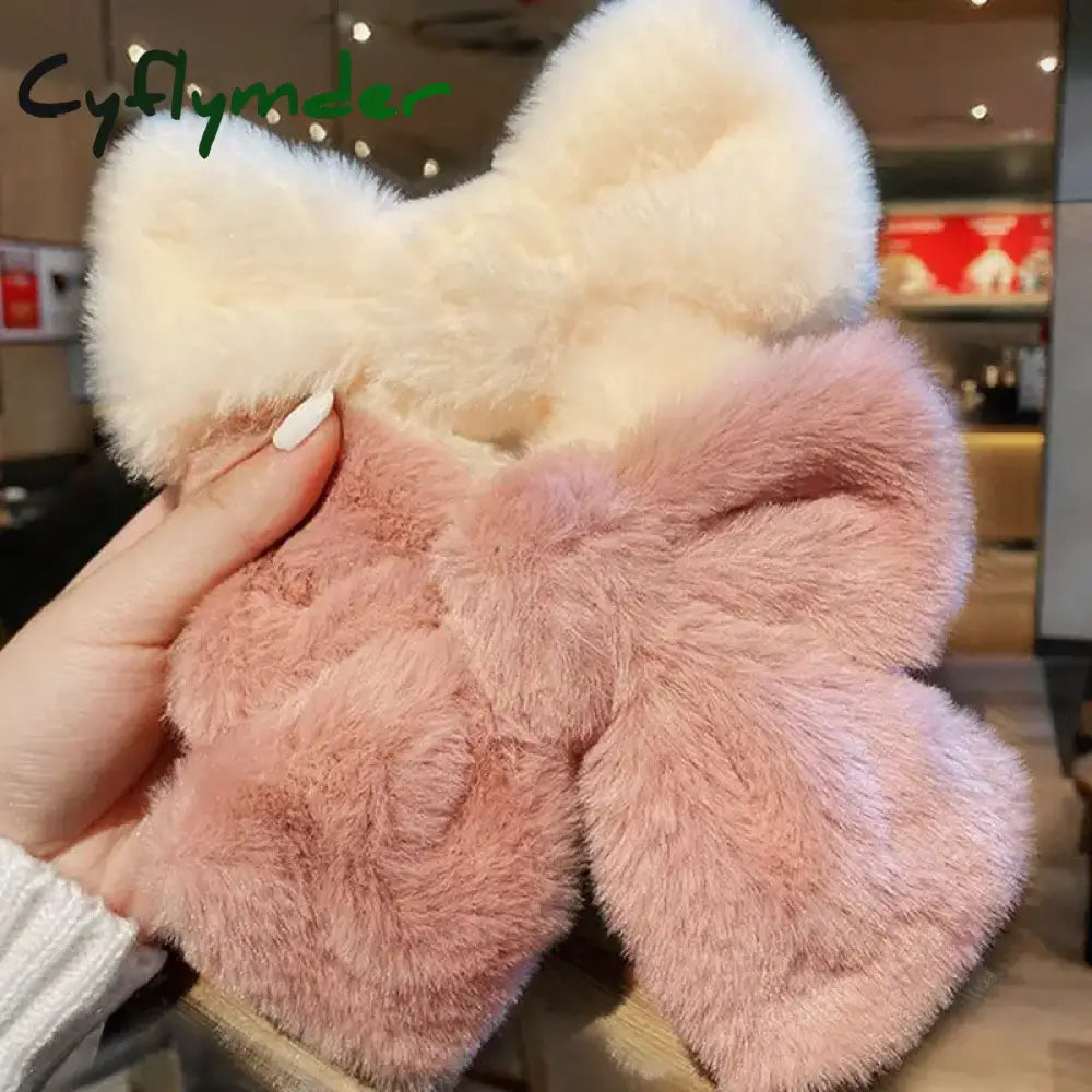 Cyflymder cute winter outfits Autumn/Winter Large Plush Hairbows Girls Hair Accessori Women Fashion Soft Warm Bowknot