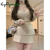Cyflymder cute winter outfits Winter Japanese Kawaii Knitted New 3 Piece Set Women Solidpullover Sweater + vest