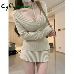 Cyflymder cute winter outfits Winter Japanese Kawaii Knitted New 3 Piece Set Women Solidpullover Sweater + vest