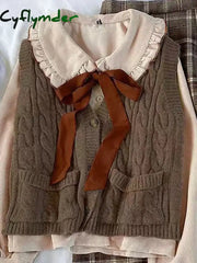 Cyflymder cute winter outfits Preppy Three-piece Women’s Suit Spring Autumn Female Student Korean Loose Lace-up Shirt