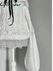 Cyflymder cute winter outfits Sweet Off-shoulder Knitted Sweater Women’s Pullover New Lace-up Bow Design Slash Neck