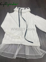 Cyflymder cute winter outfits Sweet Off-shoulder Knitted Sweater Women’s Pullover New Lace-up Bow Design Slash Neck