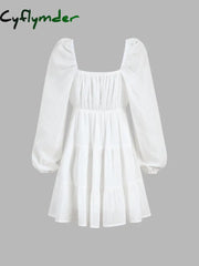 Cyflymder - Cutout Puff Sleeve Short Dress Dresses