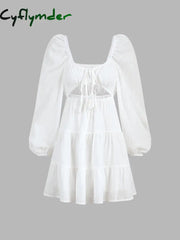 Cyflymder - Cutout Puff Sleeve Short Dress Dresses