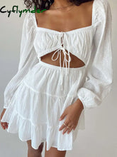 Cyflymder - Cutout Puff Sleeve Short Dress White / S Dresses