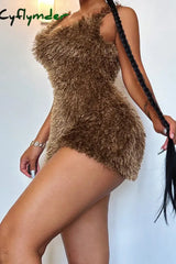 Cyflymder - Deep Coffee Sexy Casual Solid Backless Spaghetti Strap Sleeveless Dress Dresses