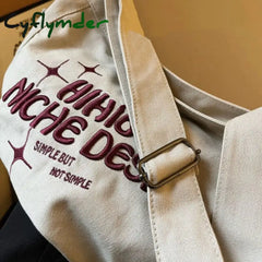 Cyflymder Denim Canvas Casual Women Shoulder Tote Bag Large Capacity Letters Designer Ladies Hand