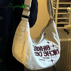 Cyflymder Denim Canvas Casual Women Shoulder Tote Bag Large Capacity Letters Designer Ladies Hand