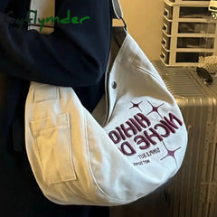 Cyflymder Denim Canvas Casual Women Shoulder Tote Bag Large Capacity Letters Designer Ladies Hand