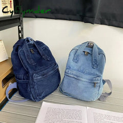 Cyflymder Denim Canvas Female Backpack College Student School Bag For Teenager Girls Vintage Women