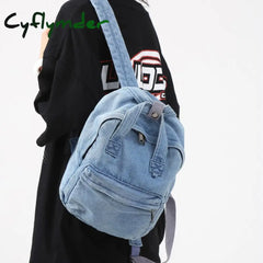 Cyflymder Denim Canvas Female Backpack College Student School Bag For Teenager Girls Vintage Women