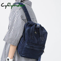 Cyflymder Denim Canvas Female Backpack College Student School Bag For Teenager Girls Vintage Women
