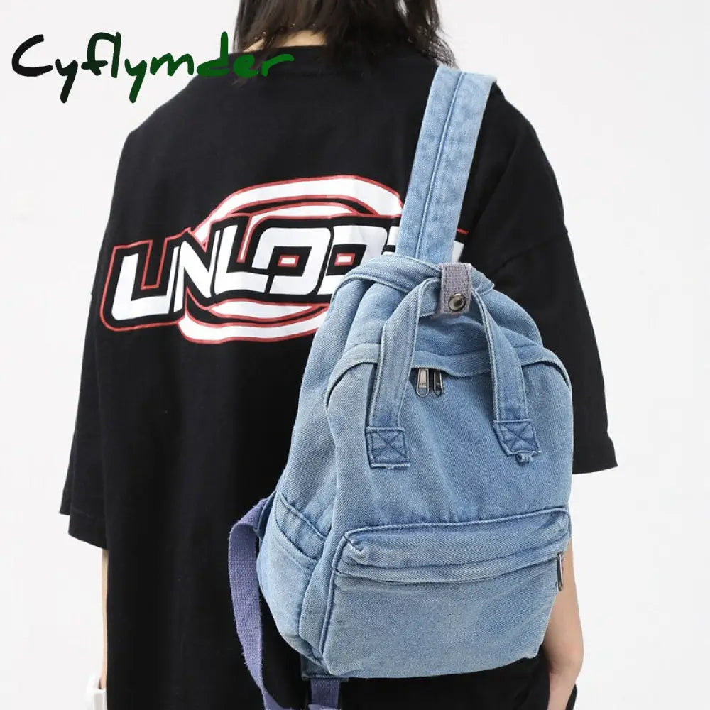 Cyflymder Denim Canvas Female Backpack College Student School Bag For Teenager Girls Vintage Women