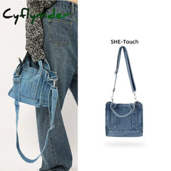 Cyflymder Denim Jeans Sholuld Bag Cool Girl Totes Fashion High Street Style Nice Hardware Mini In