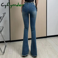 Cyflymder Denim Pants For Women Flare Flared Slim Fit Sexy Bell Bottom Skinny Women’s Jeans Retro