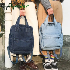 Cyflymder Denim School Backpack For Women Travel Bag Preppy Style Backpacks For Teenage Girls