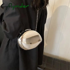 Cyflymder Designer Acrylic Shell Shape Clutch Bag Gold Silver Women Evening Party Bag Cute Shiny Metal Shoulder
