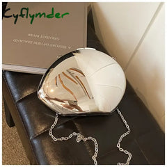 Cyflymder Designer Acrylic Shell Shape Clutch Bag Gold Silver Women Evening Party Bag Cute Shiny Metal Shoulder