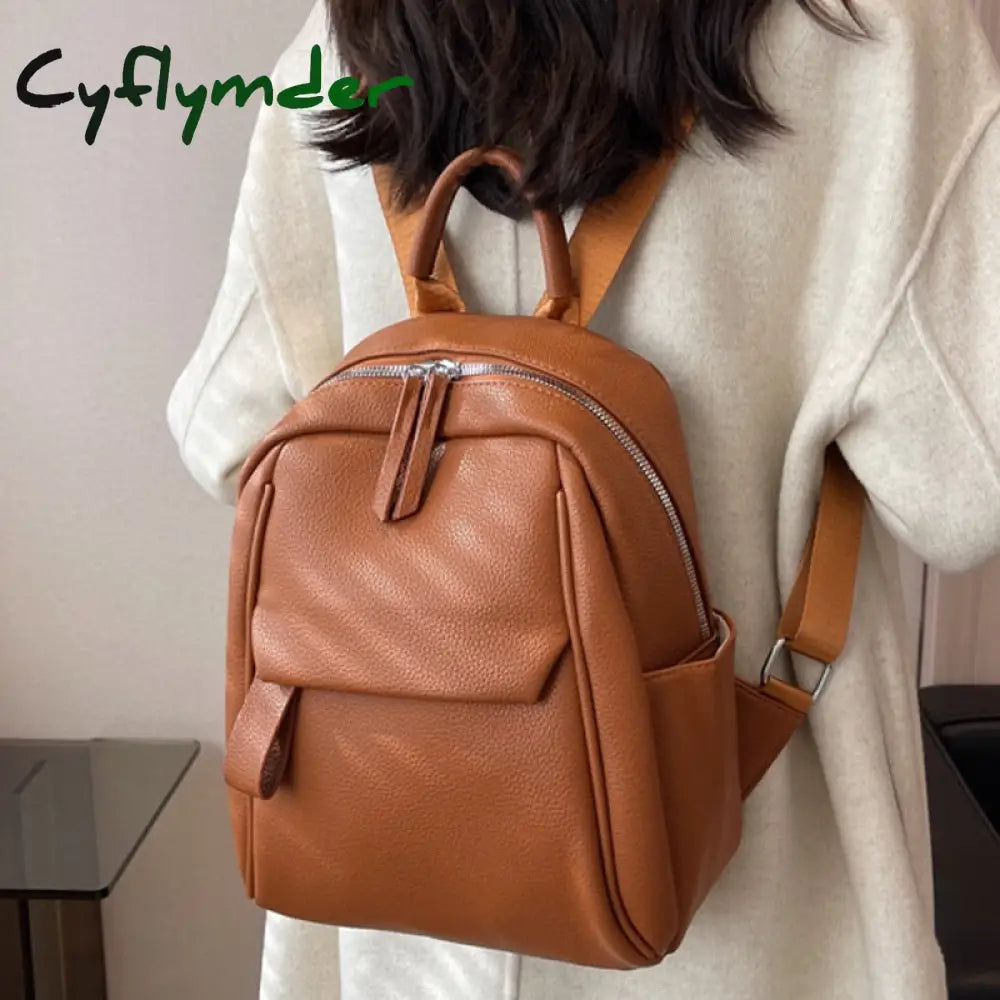 Cyflymder Designer Cute Fashion Women Leather Backpack Mini Soft Multi-Function Small Female Ladies