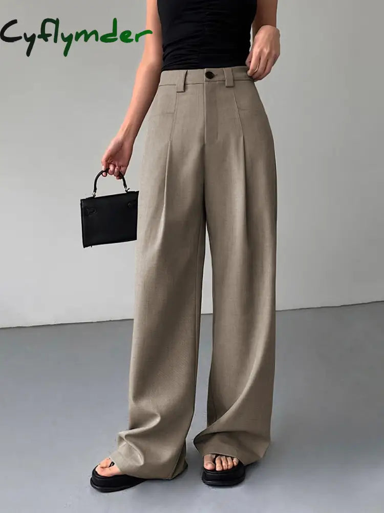 Cyflymder- Divine Pleat Wide Leg Dress Pants Khaki / Xs