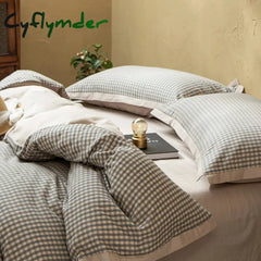 Cyflymder Double Layered Yarn Soft Skin Friendly 100% Cotton Vintage Plaid Floral Bedding Set Queen King Duvet Cover