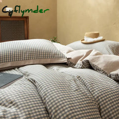 Cyflymder Double Layered Yarn Soft Skin Friendly 100% Cotton Vintage Plaid Floral Bedding Set Queen King Duvet Cover