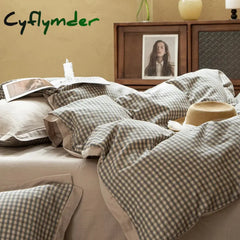 Cyflymder Double Layered Yarn Soft Skin Friendly 100% Cotton Vintage Plaid Floral Bedding Set Queen King Duvet Cover