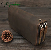 Cyflymder Double Zipper Women Men Long Wallet Vintage Leather Male Clutch Purse Man Phone Card Coin