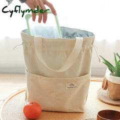 Cyflymder Drawstring Canvas Insulated Lunch Bag Thicken Aluminium Foil Thermal Bento Box Tote