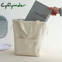 Cyflymder Drawstring Canvas Insulated Lunch Bag Thicken Aluminium Foil Thermal Bento Box Tote