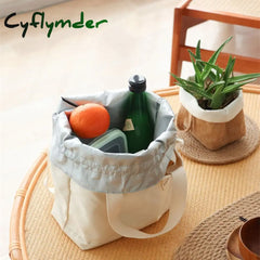 Cyflymder Drawstring Canvas Insulated Lunch Bag Thicken Aluminium Foil Thermal Bento Box Tote