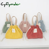 Cyflymder Drawstring Corduroy Portable Lunch Bag Japanese Box Solid Color Canvas Women Small Eco
