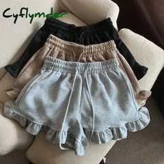 Cyflymder Drawstring Sports Shorts Women Summer Wooden Ear High Waist Slimming Casual Wide Leg Shorts
