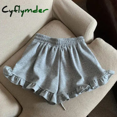 Cyflymder Drawstring Sports Shorts Women Summer Wooden Ear High Waist Slimming Casual Wide Leg Shorts