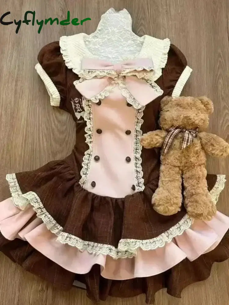 Cyflymder DRESS TO IMPRESS Autumn Japanese Y2k Prom Gown Fairy Lolita Dress Women 2000s Vintage Lace Short Sleeve