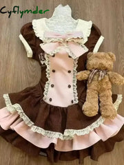 Cyflymder DRESS TO IMPRESS Autumn Japanese Y2k Prom Gown Fairy Lolita Dress Women 2000s Vintage Lace Short Sleeve