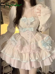 Cyflymder DRESS TO IMPRESS Autumn Lolita Kawaii Bow Dress Women Japanese Sweet Princess Dress Female Korean Fashion