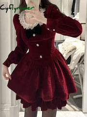 Cyflymder DRESS TO IMPRESS Autumn Red Lace Elegant Dress Women Patchwork Party Mini Dress Female Casual Korean Fashion