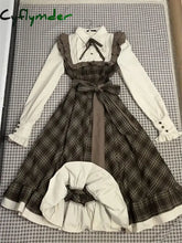 Cyflymder DRESS TO IMPRESS Autumn Winter Fake Two Piece Spliced Long Sleeve Plaid Dress Women Waist Slimming Sweet Girl