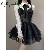 Cyflymder DRESS TO IMPRESS Black Lace Lolita Mini Dress Set White Bow Shirt Y2k Aesthetic Gothic Clothes Korean Fashion