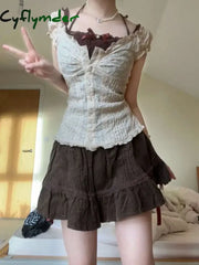 Bow Japanese Kawaii 2 Piece Set Women Sweet Party Y2k Retro Ruched Dresst Suit Female Korean Style Lace Up Chic Set Summer 2024