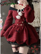 Cyflymder DRESS TO IMPRESS Christmas Red Sweet Y2k Patchwork Women’s Party Dress Slash Neck Long Sleeve Autumn Winter