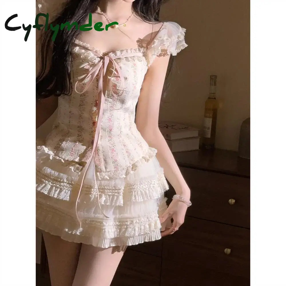 Cyflymder DRESS TO IMPRESS Elegant Retro 2 Piece Skirt Set Women Even Party Clothing Casual Y2k Crop Top Blouse + Slim