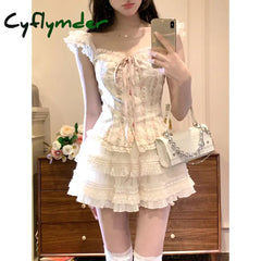 Cyflymder DRESS TO IMPRESS Elegant Retro 2 Piece Skirt Set Women Even Party Clothing Casual Y2k Crop Top Blouse + Slim